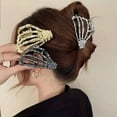 thumbnail image 5 of New 2023 Halloween Spider Skeleton Hair Claw Clips for Women Jewelry Accessories Black Silver Gold Large Barrette Party Headwear (A-Black Gun), 5 of 7