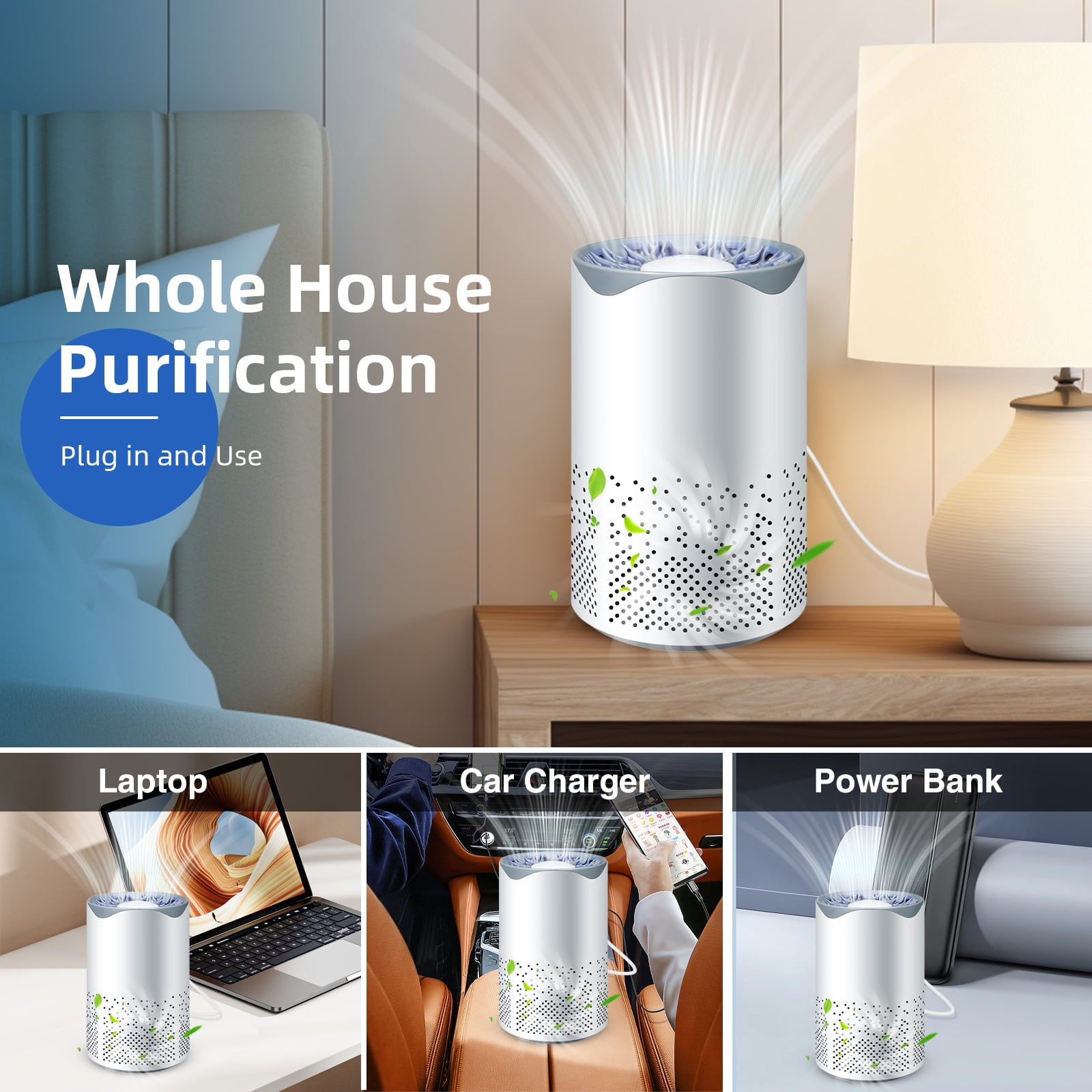 Kqiang Air Purifiers, HEPA Air Filter,Desk Quiet Air Cleaner, Portable Small Air Purifier for Home, Office, Bedroom -1pc