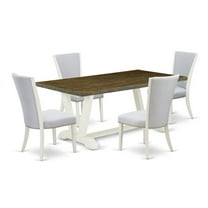 East West Furniture 5-Piece Kitchen Table Set Consists of 4 Dining Chairs with Upholstered Seat and Stylish Back-Rectangular Breakfast Table - Distressed Jacobean and Wirebrushed Linen White Finish