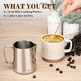 thumbnail image 3 of Milk Frothing Pitcher,12/20oz Milk Frother Cup with Clear Scale,304 Stainless Steel Cappuccino Espresso Machine Accessories for Barista Coffee Bar with Latte Art Pen,Silver, 3 of 7