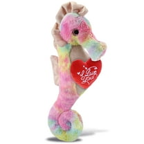 DolliBu I Love You Plush Super Soft Rainbow Seahorse - Cute Stuffed Animal Seahorse with Red Heart Plush for Valentines, Anniversary, Romantic Date, Boyfriend, or Girlfriend Gift - 15 Inches
