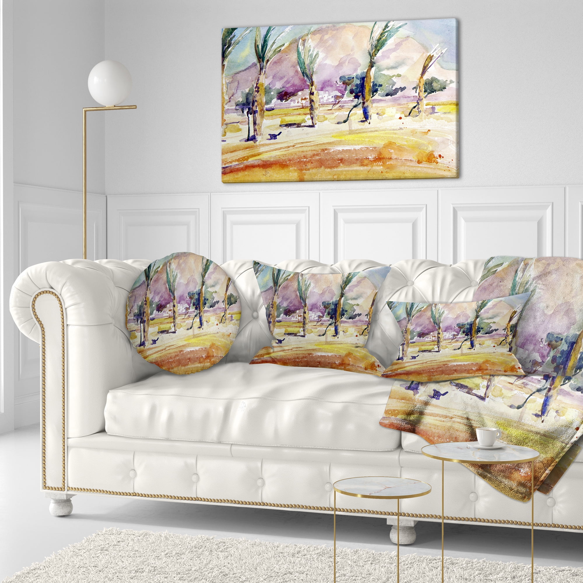 Designart Watercolor Sea and Palm - Landscape Printed Throw Pillow - 12x20