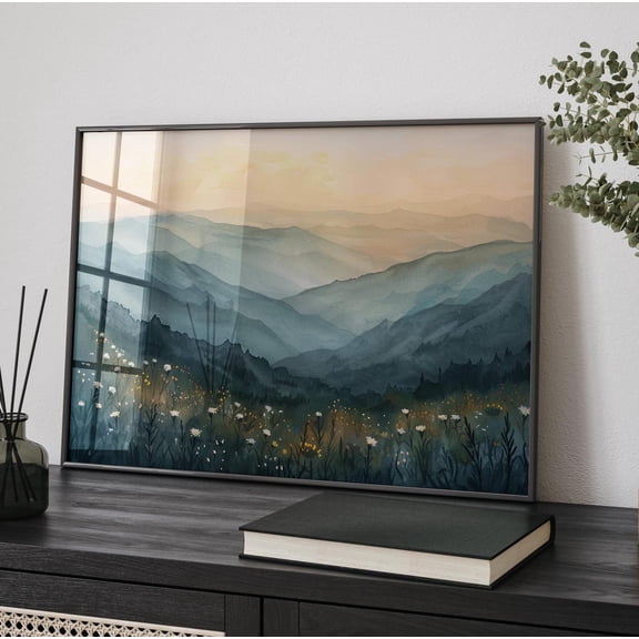 Blue Ridge Mountains Floral Wall Art Nature Decor, Unframed Paper Print Size 8x12