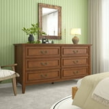 55" Vintage 6 Drawer Solid Wood Dresser, Caramel