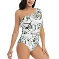 thumbnail image 3 of Sikiie Bicycle Print Women One Piece Swimsuits Tummy Control One Shoulder Bathing Suits Ruffle Swimwear, From S to XXL-Large, 3 of 6
