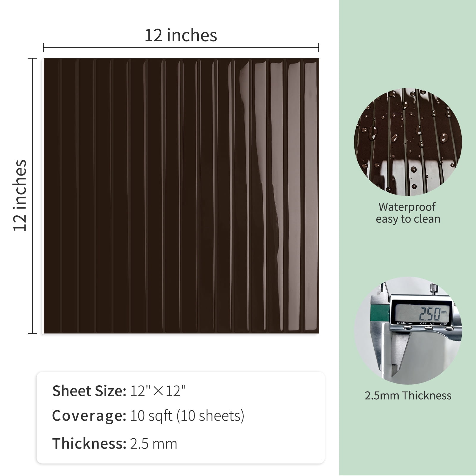 DEWOO 10-Sheet Upgraded Thick Peel and Stick Kitchen Backsplash Tiles,Waterproof Premium Self-Adhesive Wall Tile Stick on Backsplash for Kitchen,Bathroom and Fireplace(Brown,12"×12")