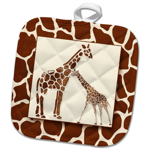 3dRose, Two Giraffes Watercolor with Giraffe Animal Print Jungle Safari Theme, 8x8 Potholder