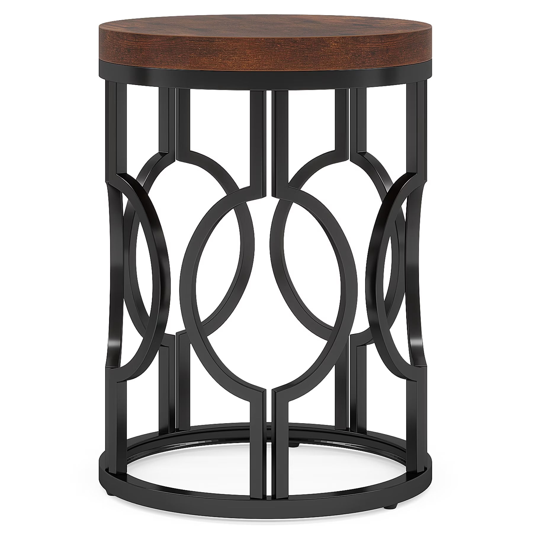 MAYEERTY Round End Table, Industrial Side Table with Metal Hollow Frame, for Living Room, Bedroom, Small Spaces