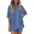 thumbnail image 2 of Women'S Two Piece Lounge Set 2025 Summer Casual Oversized Shirts Biker Shorts Gray Blue M, 2 of 8