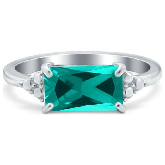 Emerald Cut Sideways Women Ring Simulated Paraiba Tourmaline Cubic Zirconia 925 Sterling Silver