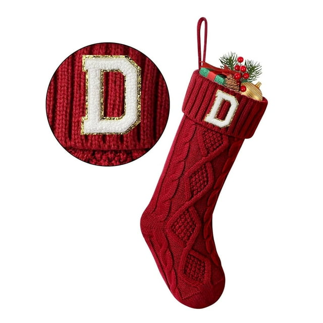 Bas de Noël avec Lettre Initiale 18 Pouces Bas pour Décoration de Noël - Rouge D