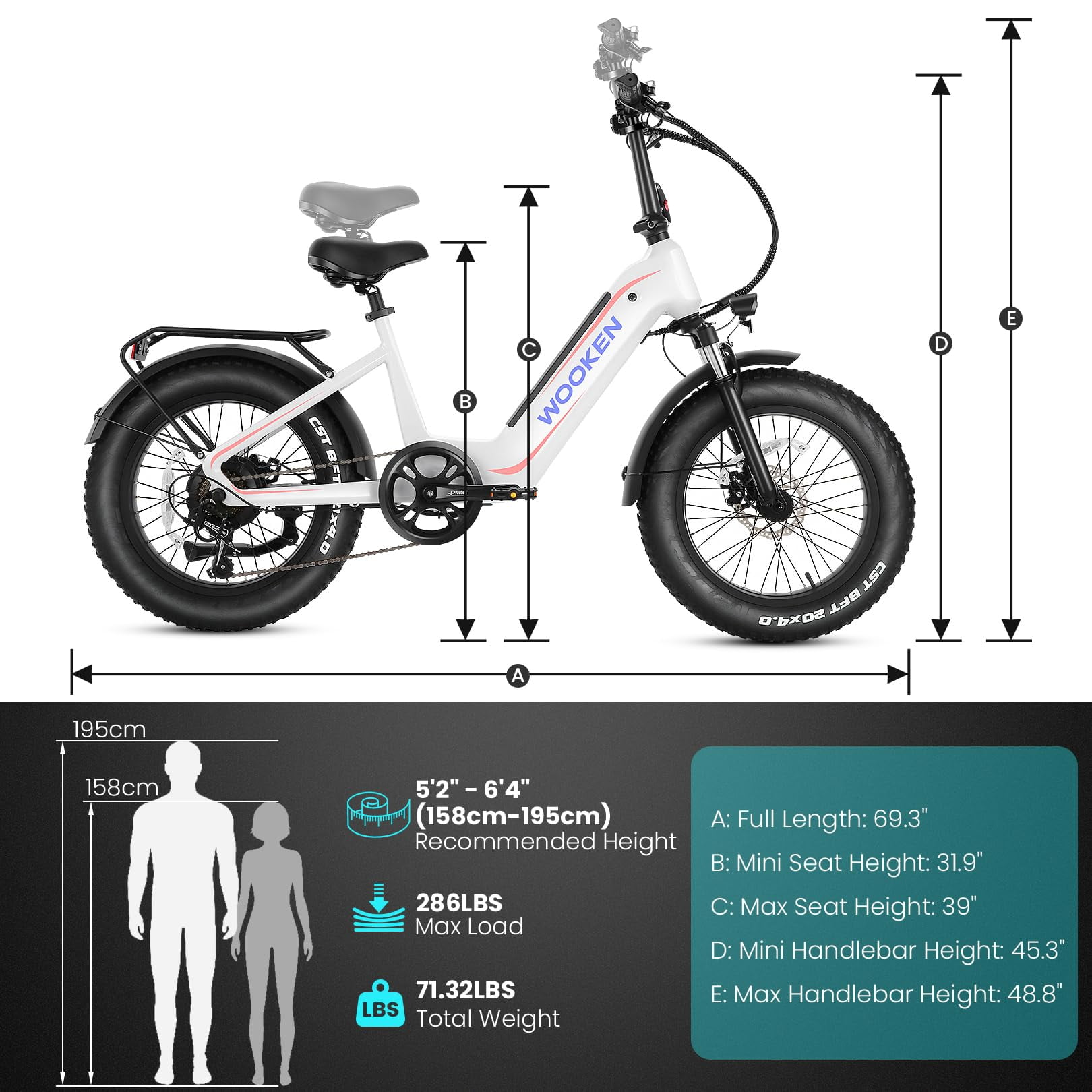 WOOKEN 20"X4.0 Fat Tire Electric Mountain Bike for Adults, Powerful Peak 1000W Electric Mountain Bicycle with 48V 624WH Removable Battery, Max speed 20MPH, UL2849