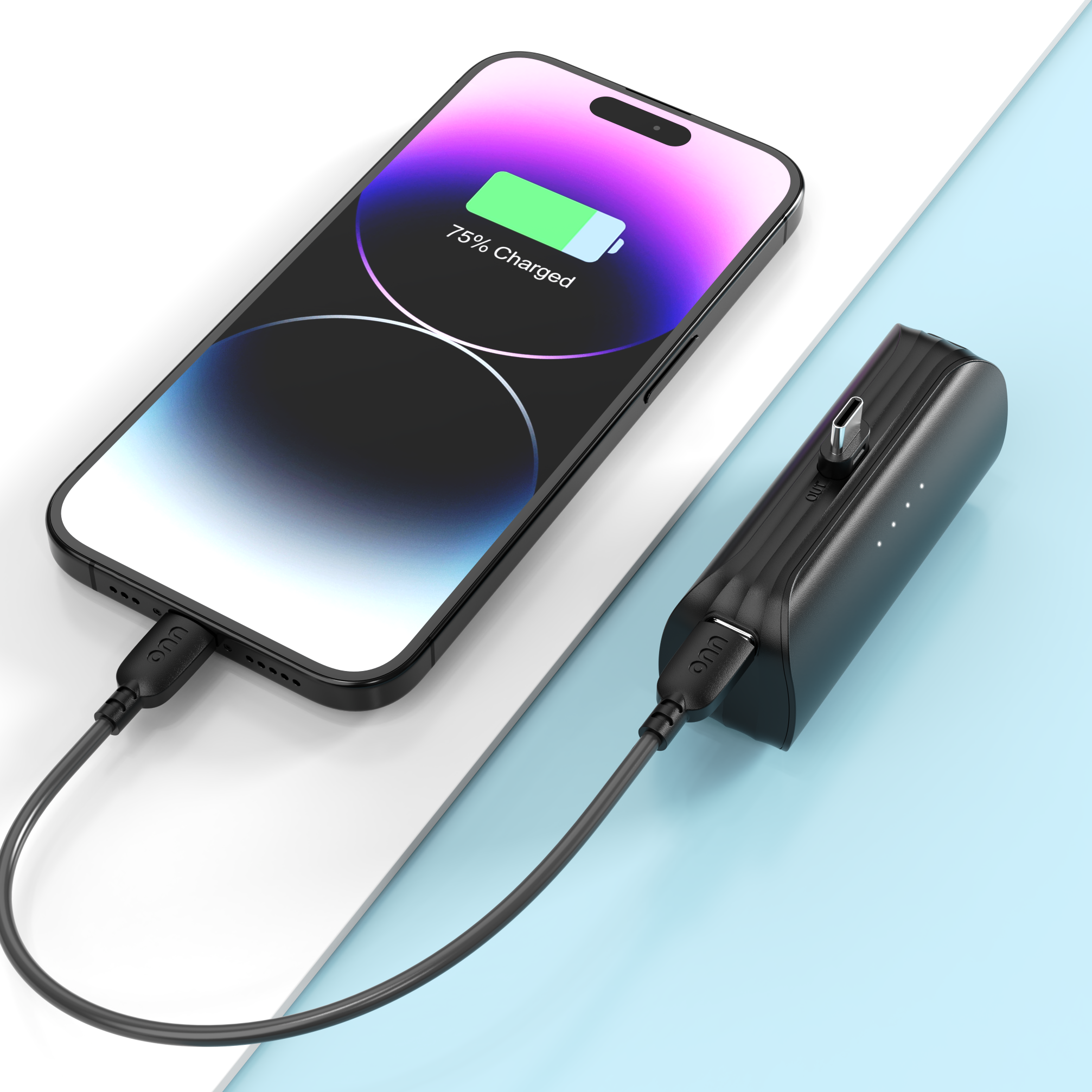 Batería portátil compacta onn de 5000mAh con USB-C, negro 4