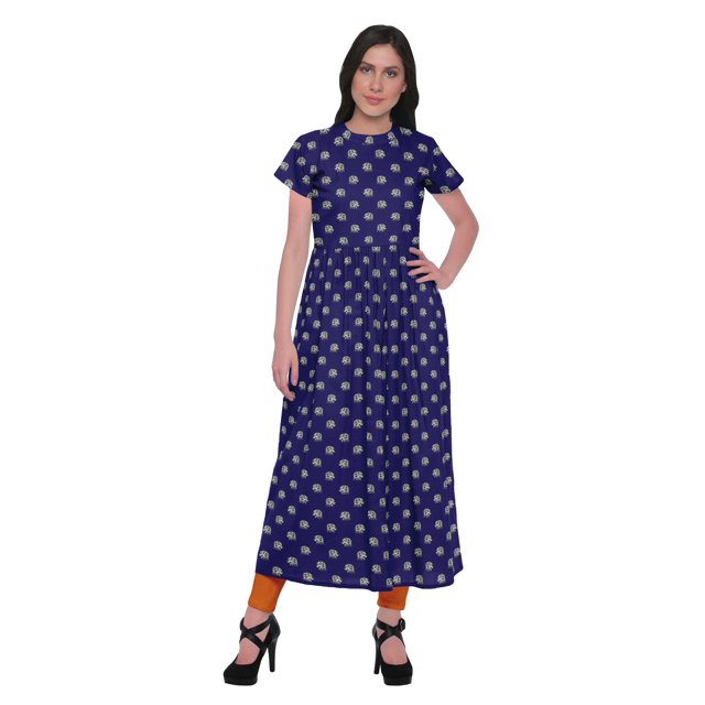 Moomaya Robe Tunique à Fente avant pour Femmes, Manches Courtes, Kurti Imprimée, Tenue d'Été