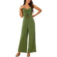 thumbnail image 2 of INSPIRE CHIC Women's Summer Spaghetti Straps Ruched Drawstring Wide Leg Casual Jumpsuits S Army Green, 2 of 6