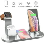 New Version Fast Charging Stand, Fast Wireless Charging Dock Station, 4 in 1 Wireless Charging Station for iPhone, Watch, Pods, Androids, Charger Stand for Multiple Devices