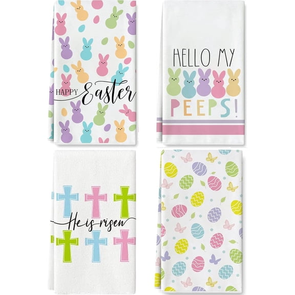 4PCS Easter Kitchen Towels for Easter Decor Carrot Egg Bunny Floral Dish Towels 18x26 Inch Ultra Absorbent Cleaning Drying Cloth Hand Towel for Kitchen Bathroom Party Easter Decorations