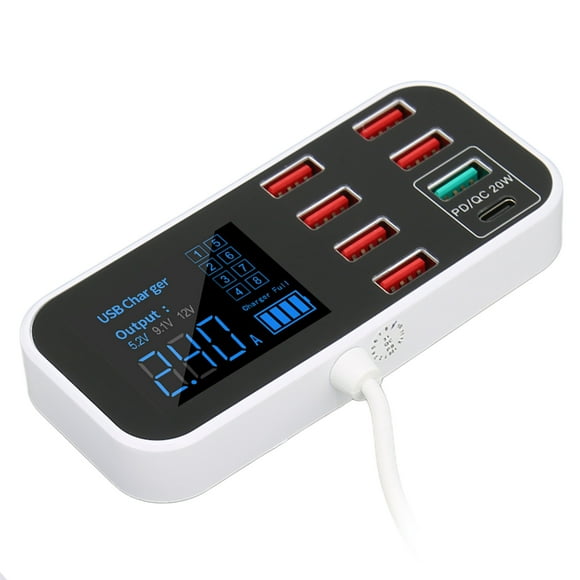 Compact USB Charging Station Dock, High Power Fast Charging 8 Port Car Charger Multi Device Charging With LCD For Car Use