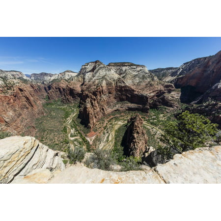 View of the valley floor from Angel's Landing Trail in Zion National Park, Utah, United States of A Print Wall Art By Michael