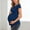 Navy, variant on Women's Maternity T-Shirts, Pleated Casual Crew Neck Short Sleeve Pregnancy Summer Tops Black Size M