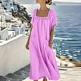 thumbnail image 3 of Efsteb Womens Sundress Button Pleated Square Neck Short Sleeve Casual Dress with Pockets Loose Fit Flowy Summer Vacation Dress (Purple,XXXL), 3 of 8