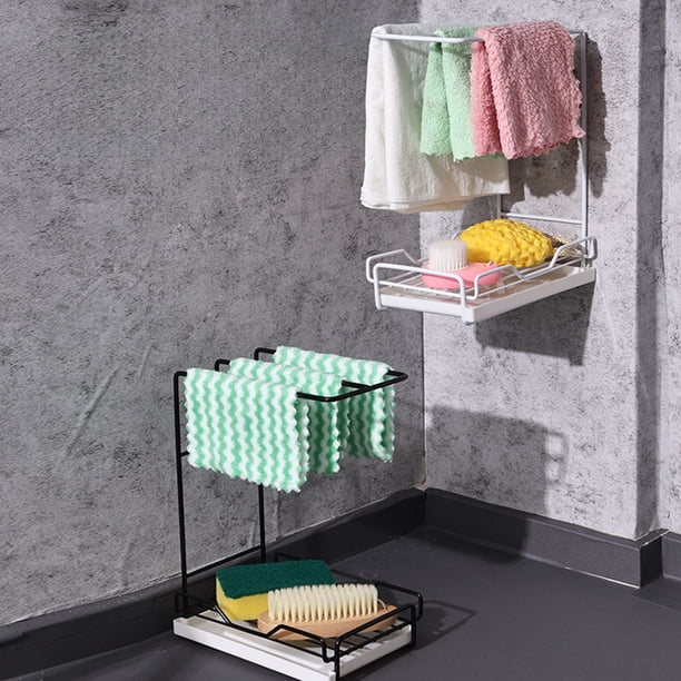Estante de drenaje para cocina | Organizador sin perforaciones con bandeja | Almacenamiento colgante metálico para cocina y baño | Diseño que ahorra espacio | Con bandeja para goteo y gancho