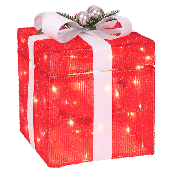 Christmas Lighted Gift Box Decoration, 60 Warm White LED Lights, Weather-Resistant Metal & Waterproof Fabric, Easy Setup for Home, Yard, Patio