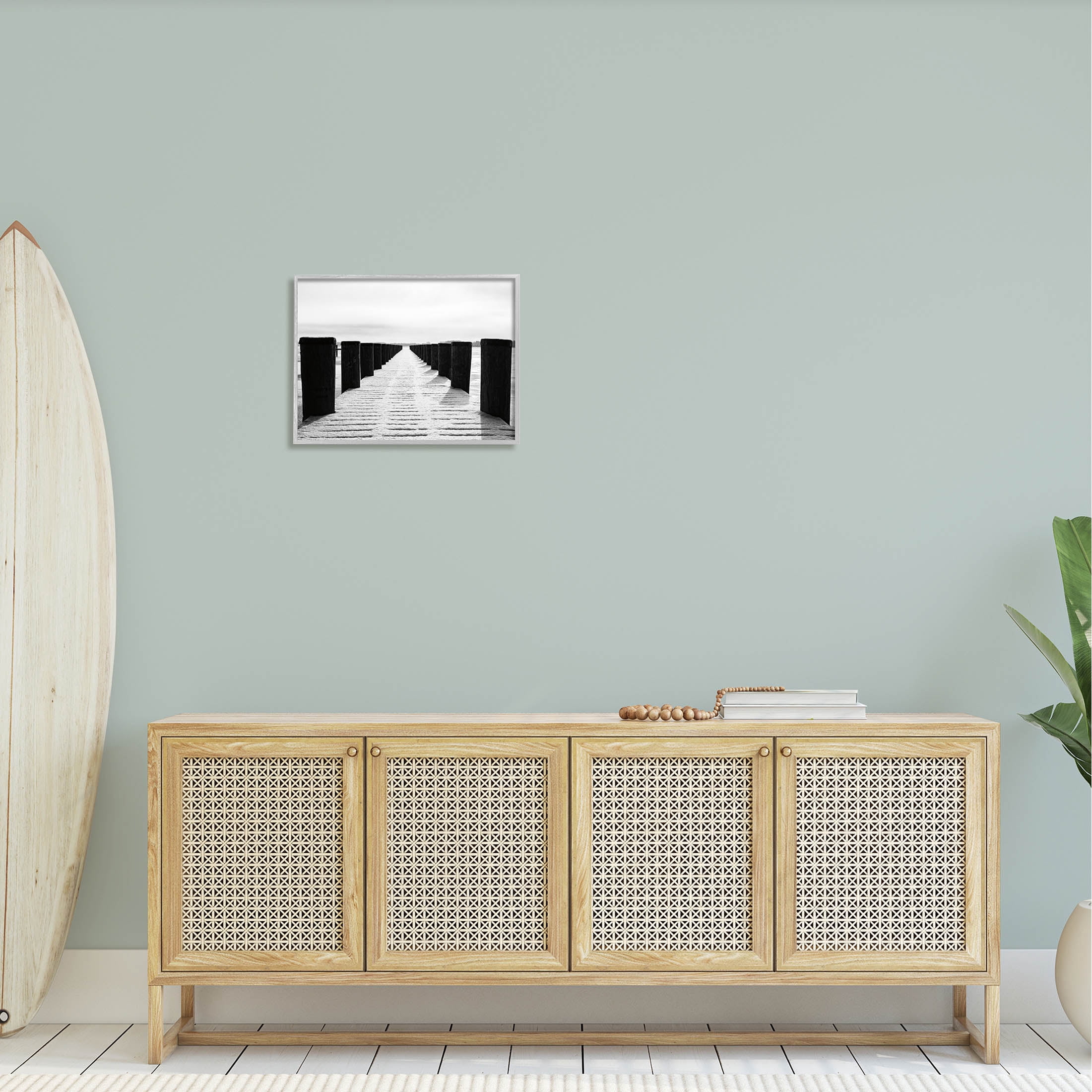 Stupell Industries Winter Dock Snowy Beach Photograph Gray Framed Art Print Wall Art, Design by Aledanda
