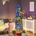 thumbnail image 2 of 6 FT Artificial Pencil Christmas Trees Holiday Decoration with Colorful LED Lights, Steel Base, Skinny Shape, by Miaoweii, 2 of 8