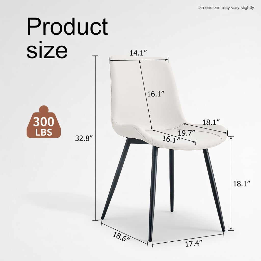 Hommoo 6-Pack Modern Faux Leather Dining Chairs with Metal Legs, Ergonomic Curved Cushion, Non-Slip Feet, Easy Assembly for Kitchen, Restaurant & Home Office, White