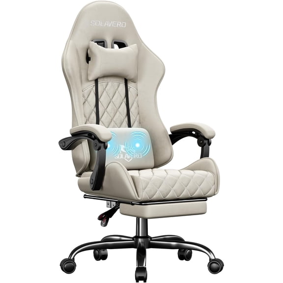 HLDIRECT Gaming Chair, Ergonomic Fabric Gamer Chair, Video Game Chair with Footrest and Massage Lumbar Cushion, Computer Office Chair