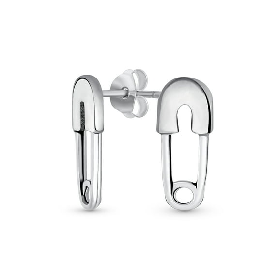 Bling Jewelry Womens Inspirational Symbol Safety Pin Stud Earrings in Oxidized Sterling Silver