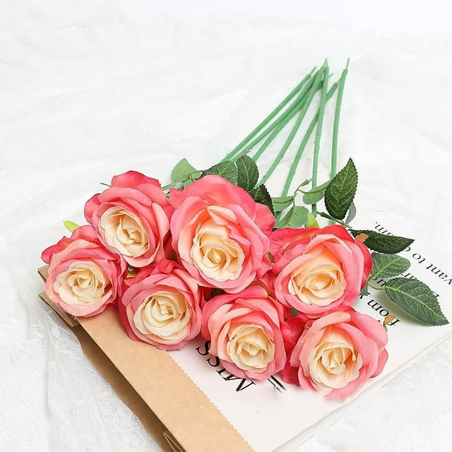 Flower 5pcs Artificial Flower Rose Bright Color Long Lasting Attractive Decorative Fake Silk Flower Decoration