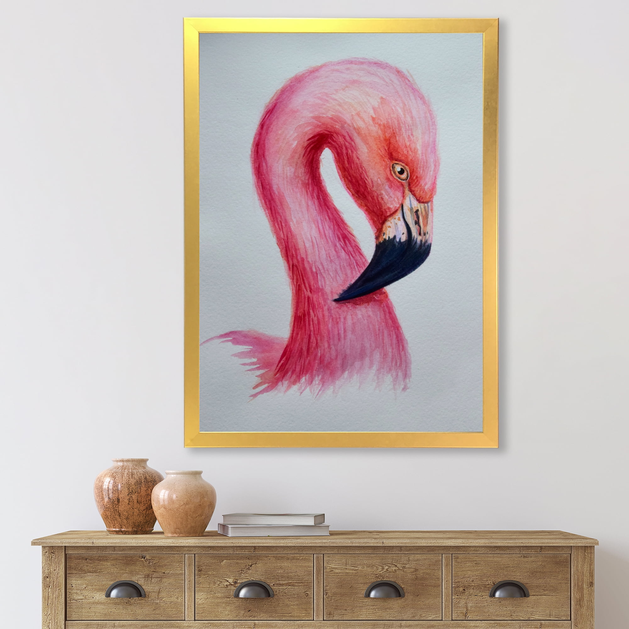 Designart 'Abstract Portrait of Pink Flamingo IV' Farmhouse Framed Art Print