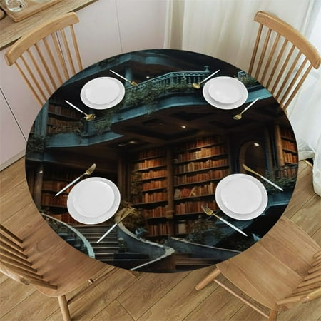 

Autua Bookshelves Round Table Cover Stain Resistant Washable Indoor Outdoor Tablecloth Kitchen Dining Wedding Parties Decoration 100% Polyester Fiber 42 -46