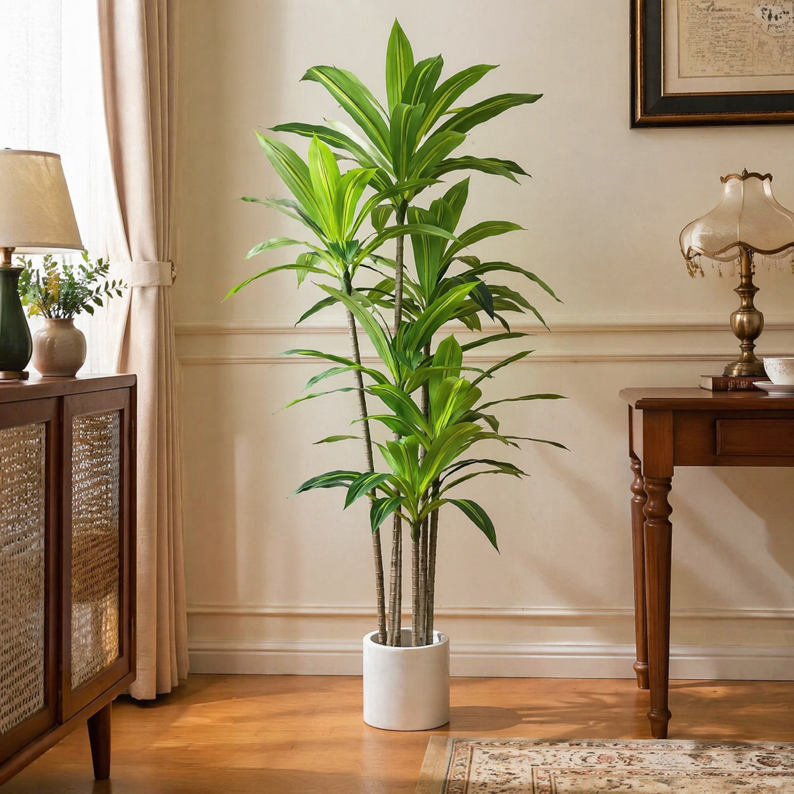 BEAUTYPEAK 6FT Artificial Dracaena Tree Fake Plants for Indoor Outdoor Decor, Upgraded White Pot