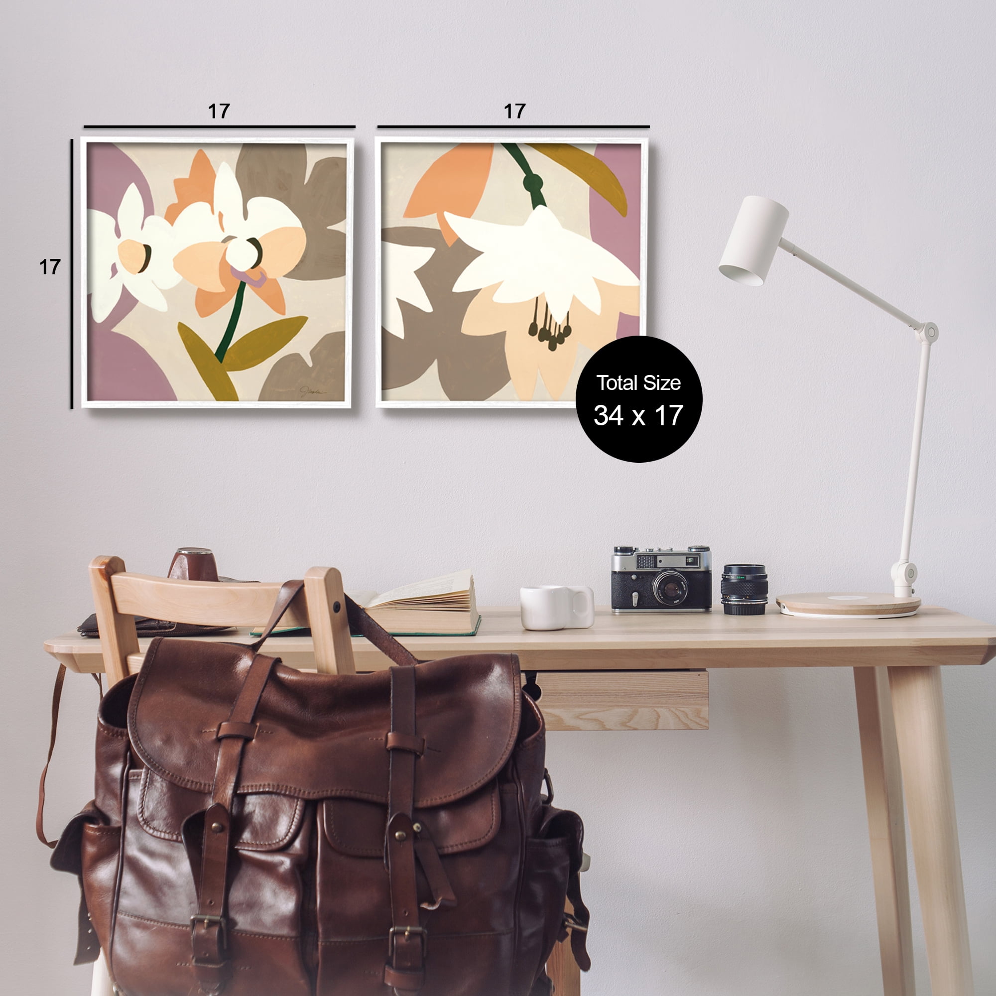 Stupell Industries Modern Geometric Orchids Botanical & Floral Painting White Framed Art Print Wall Art, 17 x 17, Set of 2