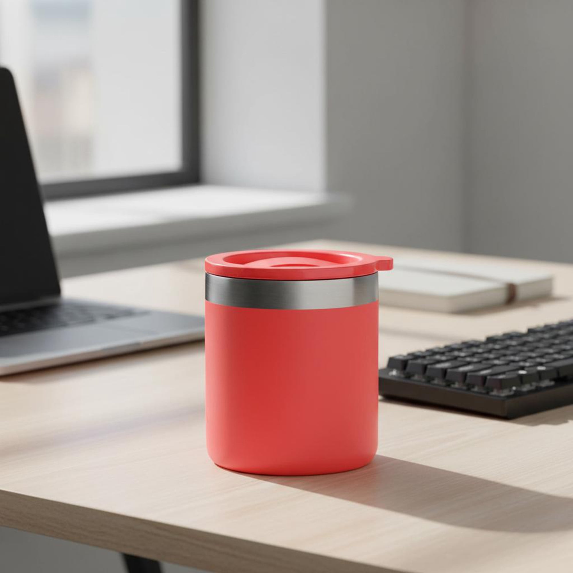 Ozark Trail 10oz Ceramic Lined Stainless Steel Lowball Tumbler with Magnetic Tritan Transparent Slider Lid, Coral