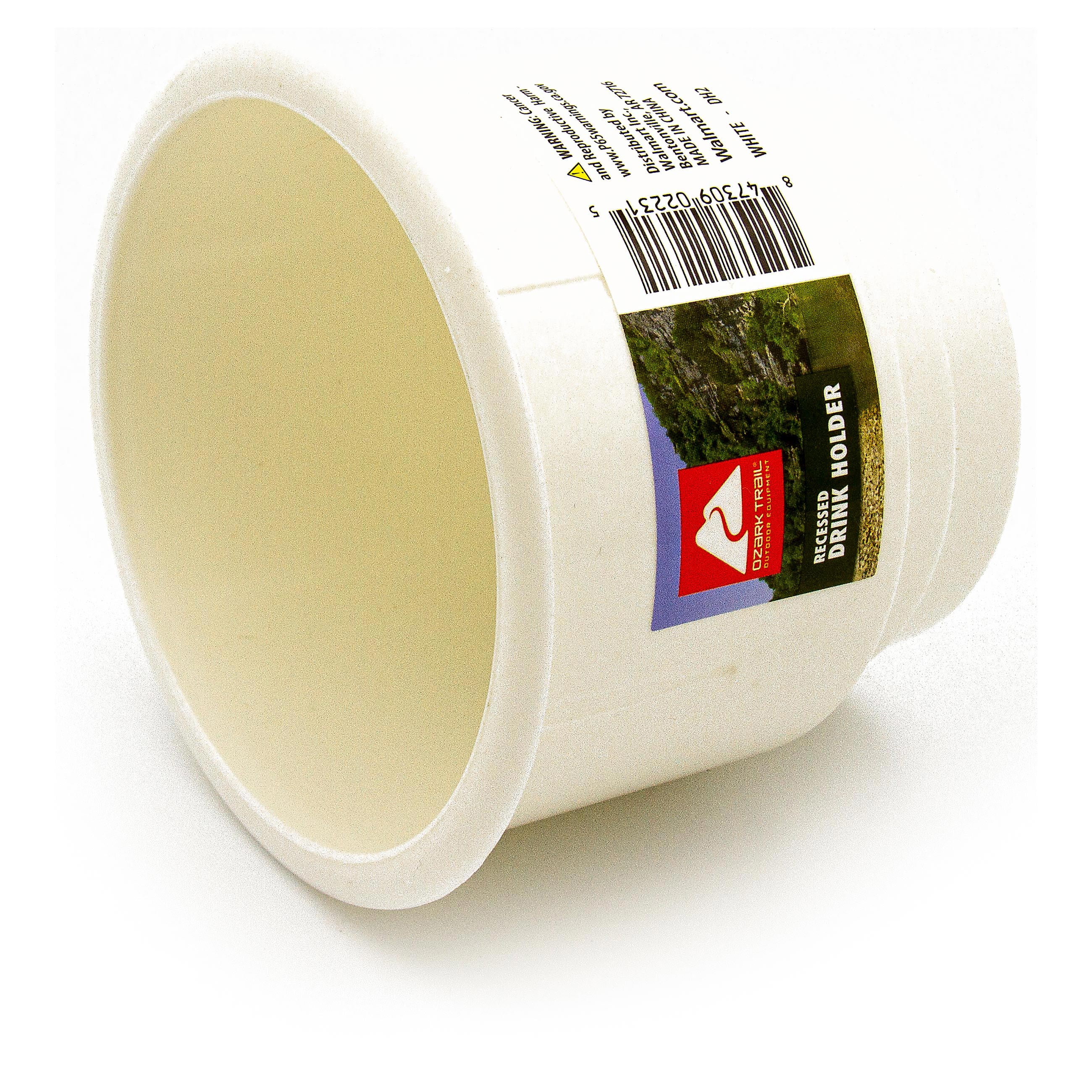 Ozark Trail 4 inch Recessed Flush Mount Drink Holder, White Plastic Insert for Boats & RVs