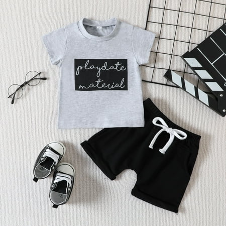 

Toddler Boys Outfits Letters Printed Short Sleeve Spring Summer Top Pants Sets Baby Kids Clothes