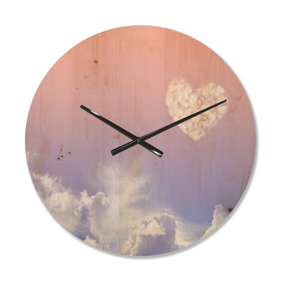 Designart 'Love is in the Air Cloud Heart' Modern Wood Wall Clock