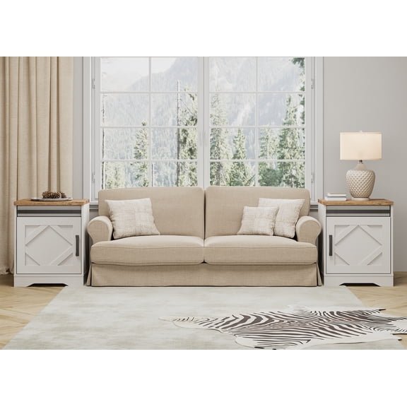 End Table Set of 2 Pedestal Side Table with Drawer and Cabinet for Livingroom