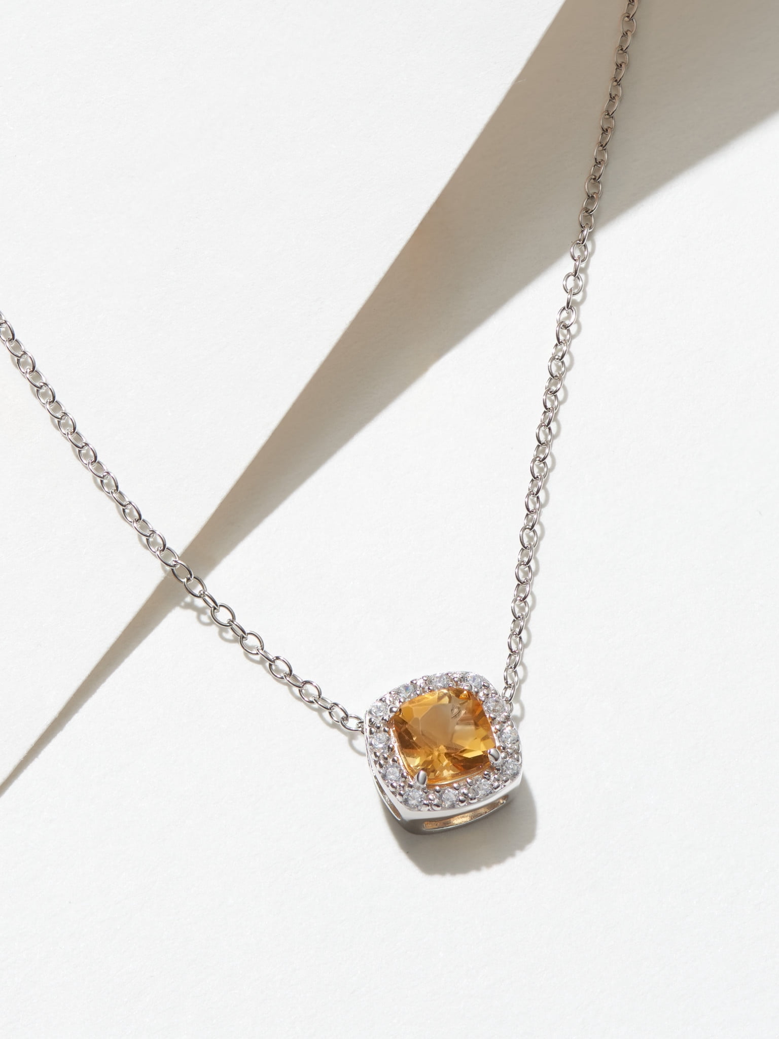 Forever Facets Genuine Citrine And CZ Necklace in Sterling Silver, Adult Female