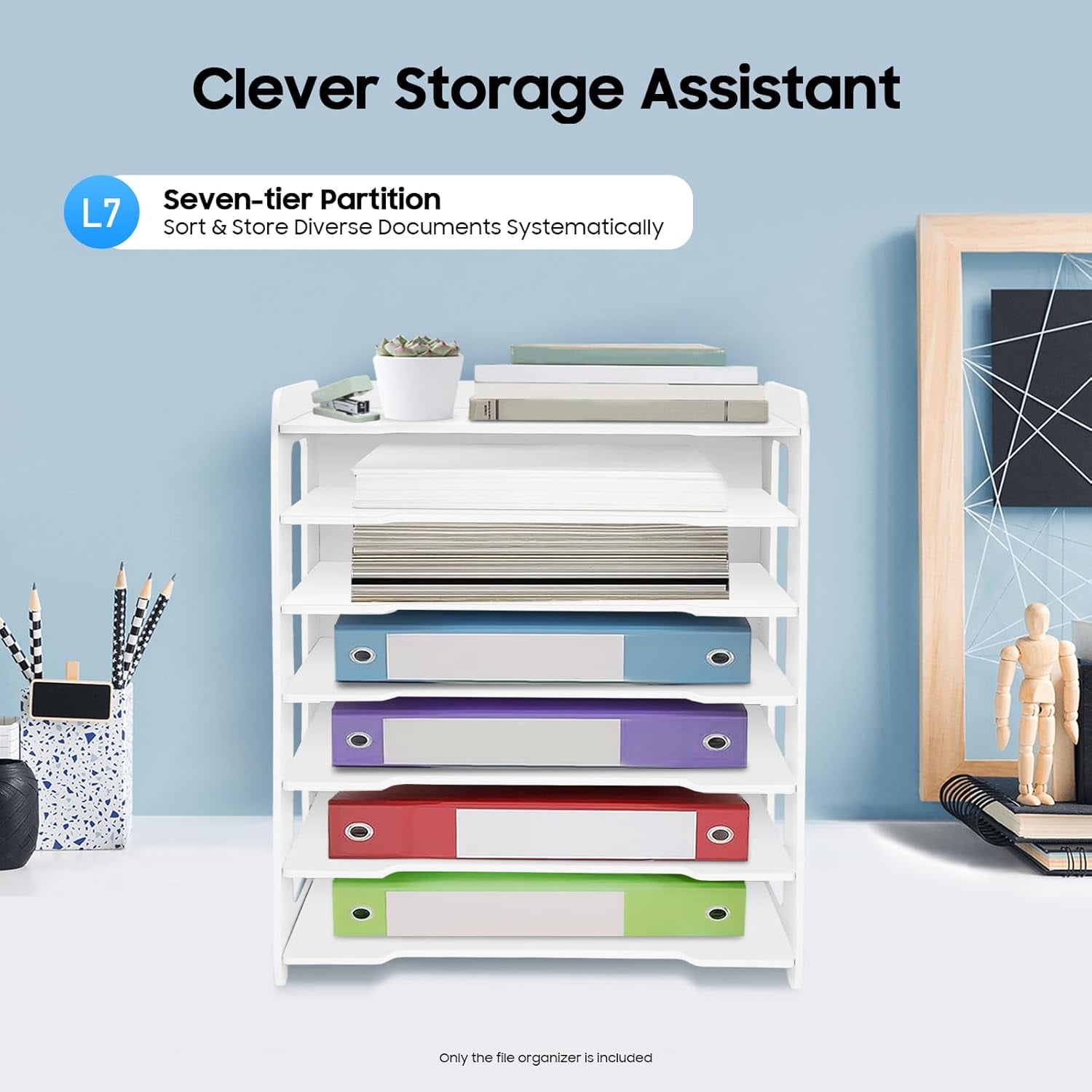 Desk File Organizer 7 Tier Paper Organizer Letter Tray Document Paper Sorter Storage Rack for Letter/A4 Office File Folder