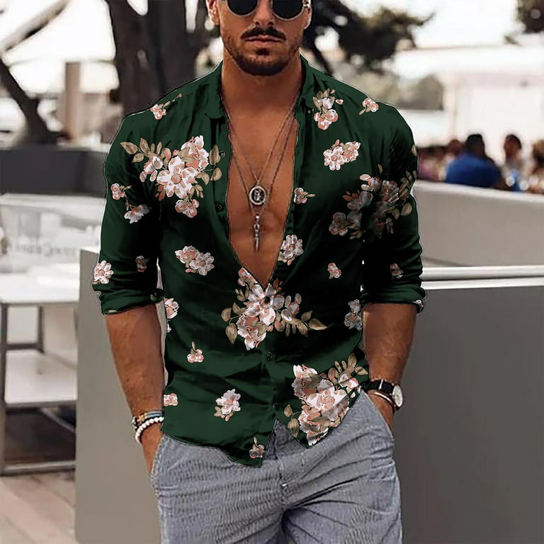 Hogxing Men's Shirt Graphic Shirt Floral Collar Outdoor Street Long Sleeve Button-Down Print Clothing Apparel Fashion Designer Casual Breathable /