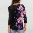 thumbnail image 5 of Women's V-Neck Floral Print 3/4 Sleeve T-Shirt, Cute Casual Blouse with Relaxed Fit for Plus Size Comfort and Stylish Everyday Wear,Black L, 5 of 5