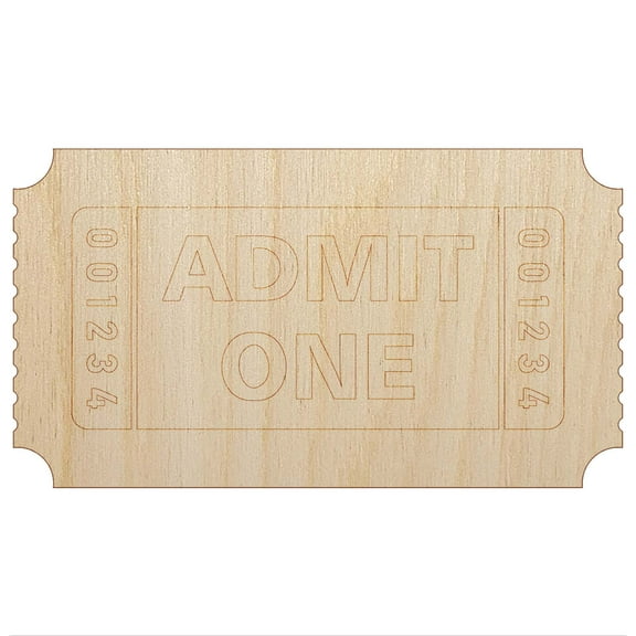 Classic Admit One Movie Raffle Ticket Wood Shape Unfinished Piece Cutout Craft DIY Projects - 4.70 Inch Size - 1/8 Inch Thick