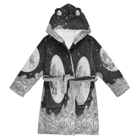 FORMRS Niños Bathrobe Unisex Hooded Robe Soft Plush Pajamas Sleepwear, Size 2-3T, Black Moon