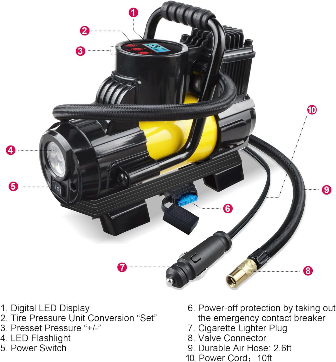 Tire Inflator Portable Air Compressor, DC 12V Tire Air Pump with LCD and 150PSI Digital Pressure Gauge, Portable Tire Inflator for Car Tires, Motorcycles, Bike, Ball Yellow