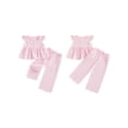 thumbnail image 4 of Loicainy Toddler Kids Girls Plaid Clothes Set 12 18 24 Months 2T 3T 4T 5T Flying Sleeve Button Up A-line Tops Long Pants Summer Outfits, 4 of 8
